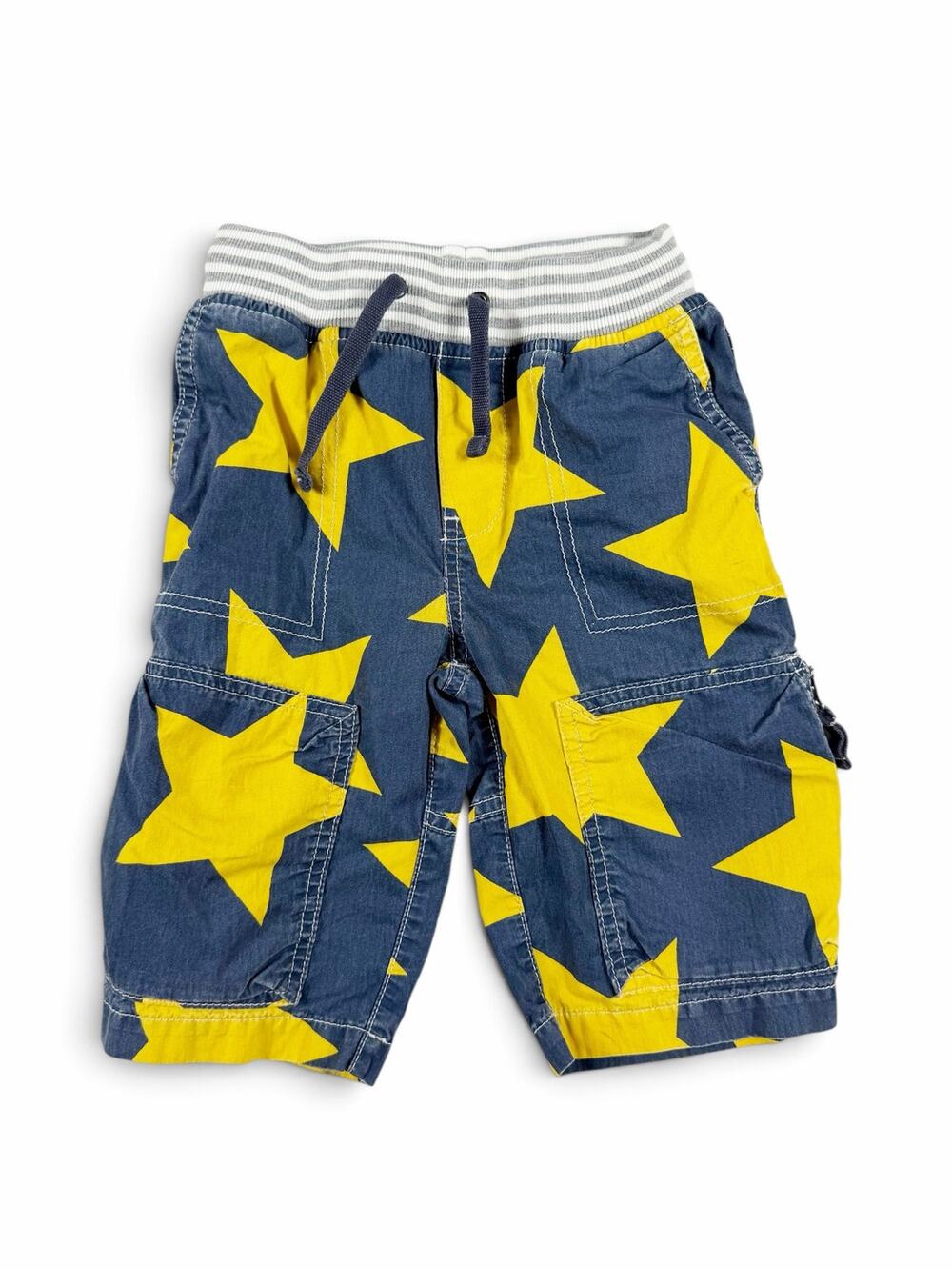 Mini Boden Techno Cargo Shorts Blue Yellow Star Print Size 4 Years